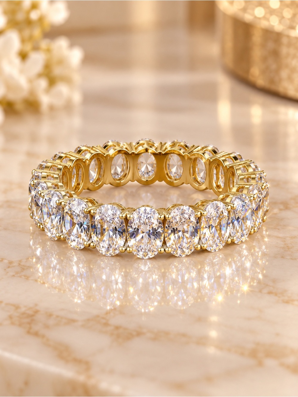 Gold-Tone Oval Cubic Zirconia Eternity Ring - Gold